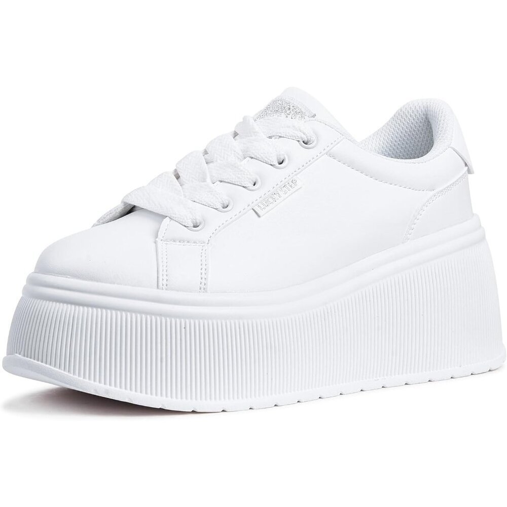 Lucky Step Women White Platform Low Top Classic Wedge Retro Canvas Sneakers